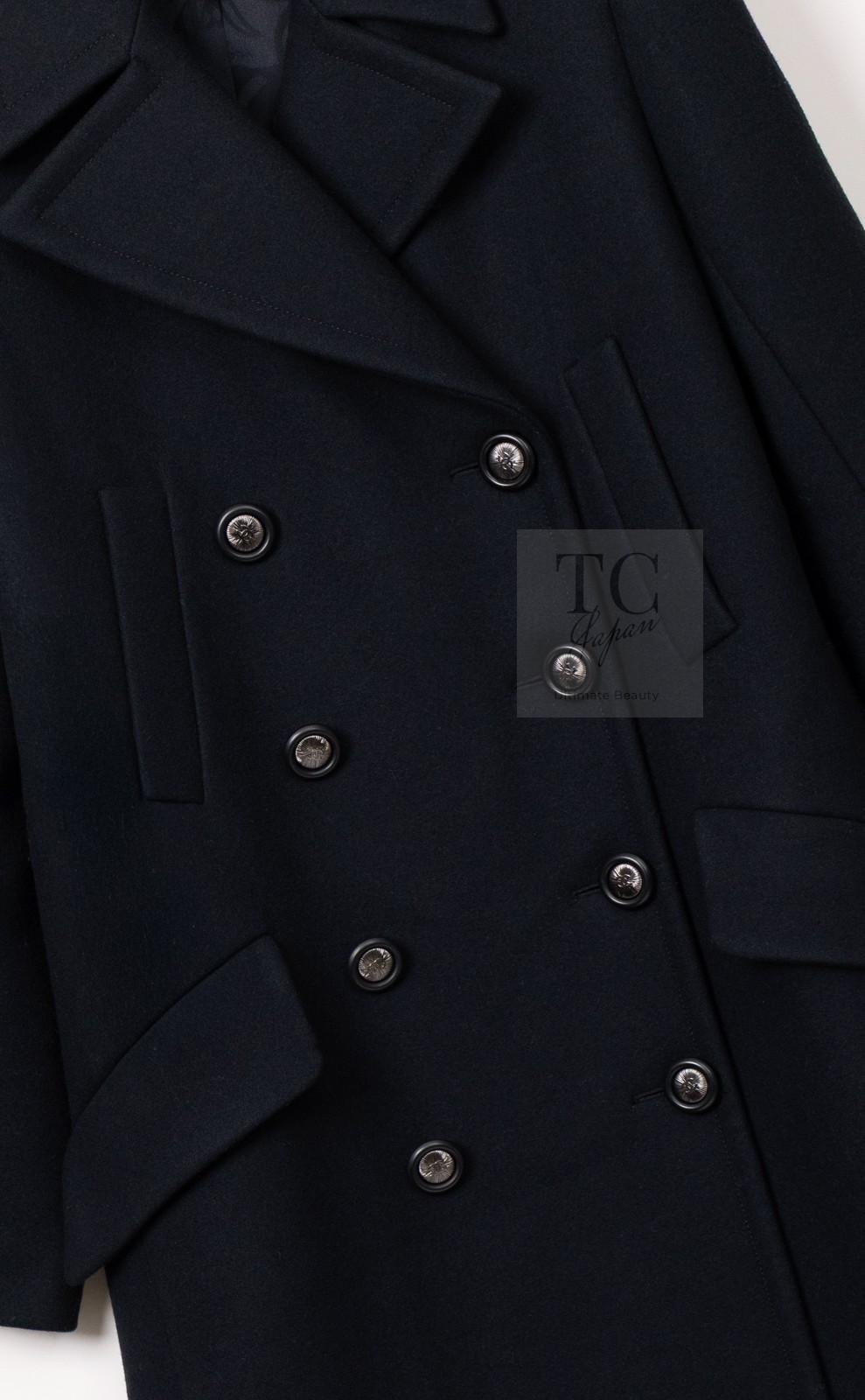 CHANEL 17B Black Dark Navy Wool CC Button Double Coat KarlLagerfeld 38 40 US6 8 image 4