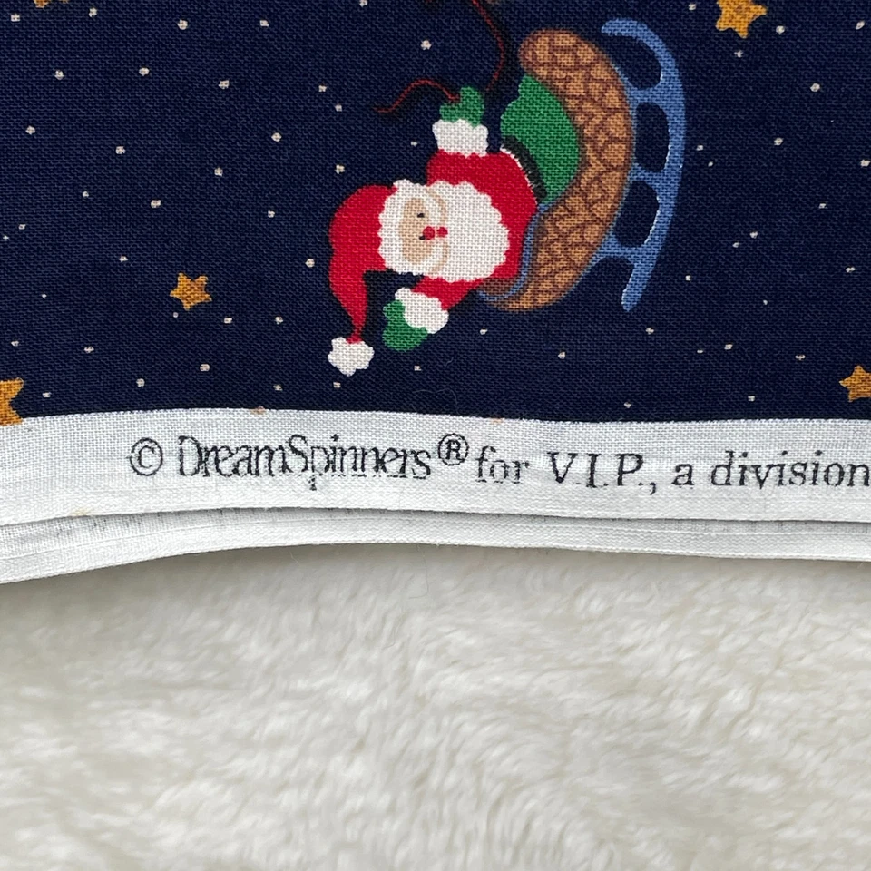 Vtg VIP Fabric Santa Sleigh & Reindeer Night Sky Moon Stars Dreamspinners 3 yds - Image 2 of 4