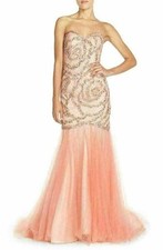 Glamour by Terani Couture Strapless Embellished Mermaid Gown Sz 4 Pink Coral