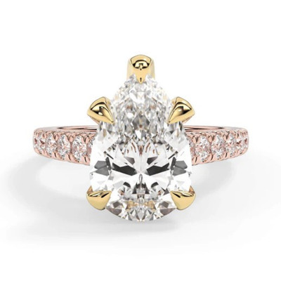 Verkauf! IGI Lab Grown Diamond Ehering 14K Multi-Tone Gold 4,20 Ct Pear Cut