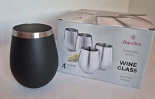 Finedine Stainless Steel Wine Glasses - 18oz - Set of 4 - Black - New in Box