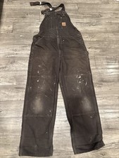 Carhartt Bib Overalls Mens 40x32 Dark Brown Double Knee R06 DKB Vintage Workwear