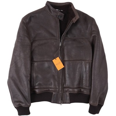 Rifugio Napoli Dark Brown Shearling Leather Bomber Jacket L (Eu 52) NWT