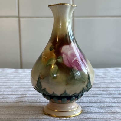 Royal Worcester Hadley Roses Porzellan Knospen Vase - 285 - handbemalt & vergoldet 1911