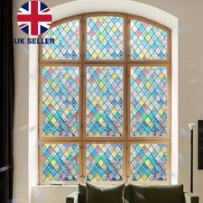 Stained Glass Window Film Decorative Rainbow Film Glass Colorful Lattice Sticker