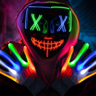Halloween LED Purge Maske leuchtende Handschuhe gruselig leuchten 3 Modi Kostüm Cosplay 