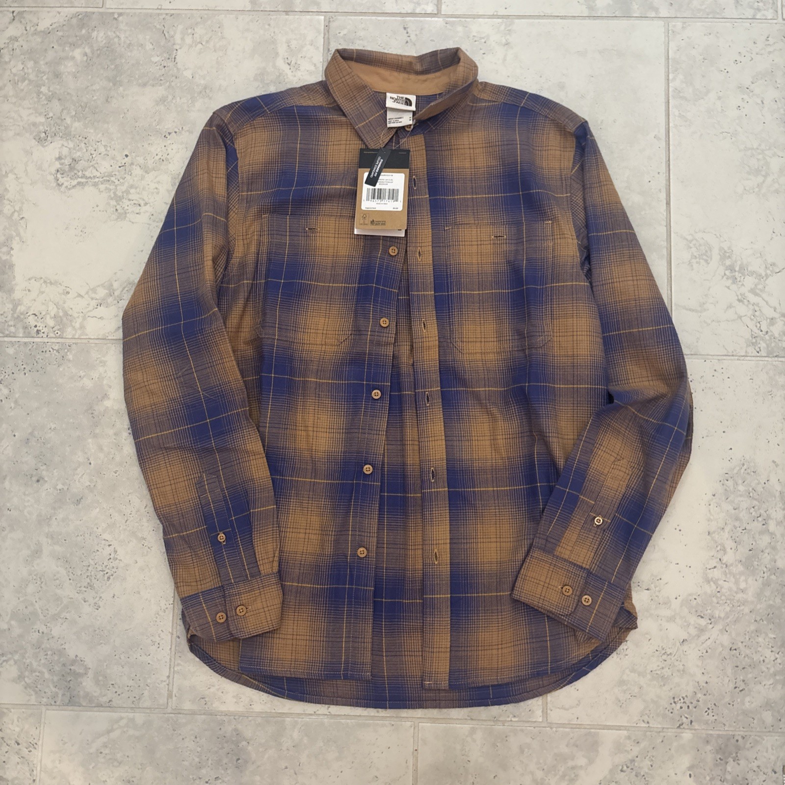 NWT The North Face Arroyo Flannel Shirt Mens M Orange Blue Plaid Long Sleeve