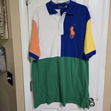 Polo Ralph Lauren Mens Multicolor Color Block Big Logo Polo Shirt Size XLT