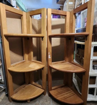 VTG SET 2 Folding Corner Units 3 Shelves Solid Wood Stackable 14lb 38Hx11½Dx14''W