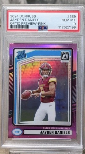 2024 PANINI DONRUSS OPTIC PREVIEW-PINK Rated Rookie #389 JAYDEN DANIELS PSA 10