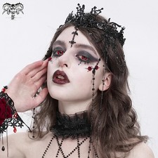 Devil Fashion Women Black Gothic Bead Chain Tassel Crown Headdress