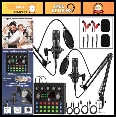 Podcast Equipment Bundle for 2 - Audio Interface, Voice Changer, Condenser Mics,