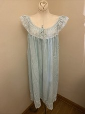 Vtg. Komar Light Blue Eyelid Lace Trim Cottage Core Nightgown Sz. Ex Lg .