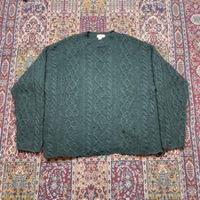 Vintage J Crew Oarsman Forest Green Wool Cable Knit Fisherman Sweater Crewneck L