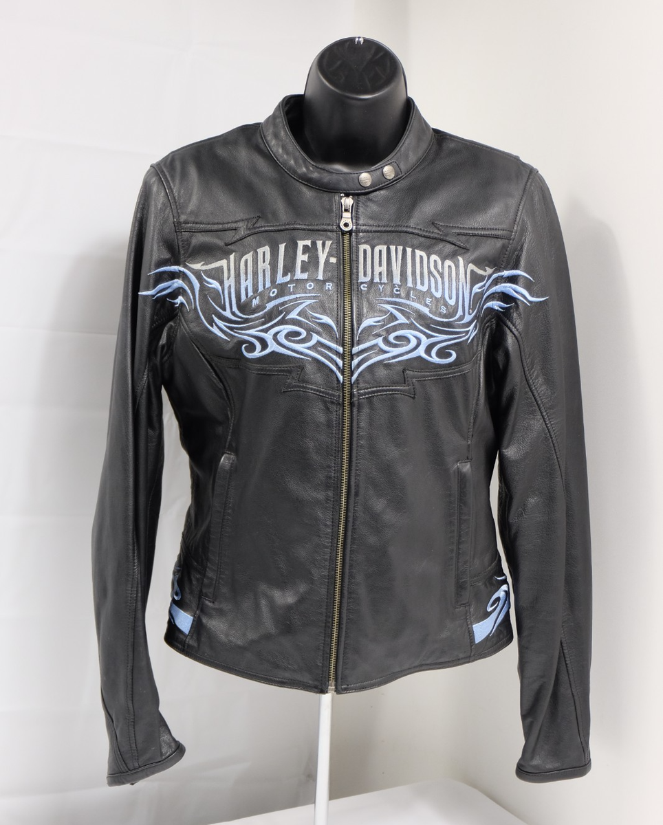 HARLEY DAVIDSON Women's Leather Jacket Cafe Racer Embroidered w
