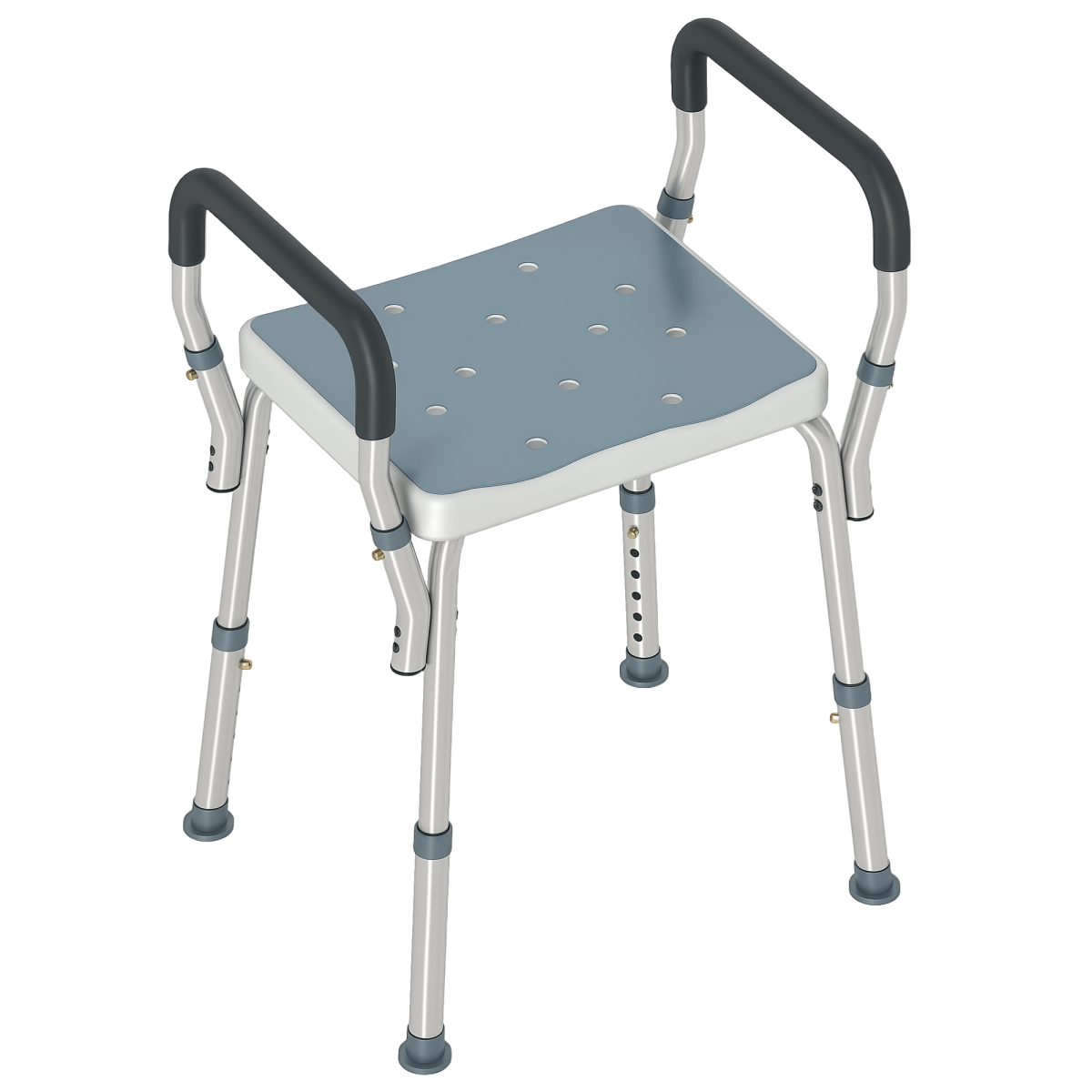 HOMCOM Aluminium Height Adjustable Bath Chair 69cm Light Blue - Image 2