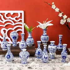Maxcheck Set of 12 Porcelain Blue and White Vase, Mini Chinoiserie Vases Set ...