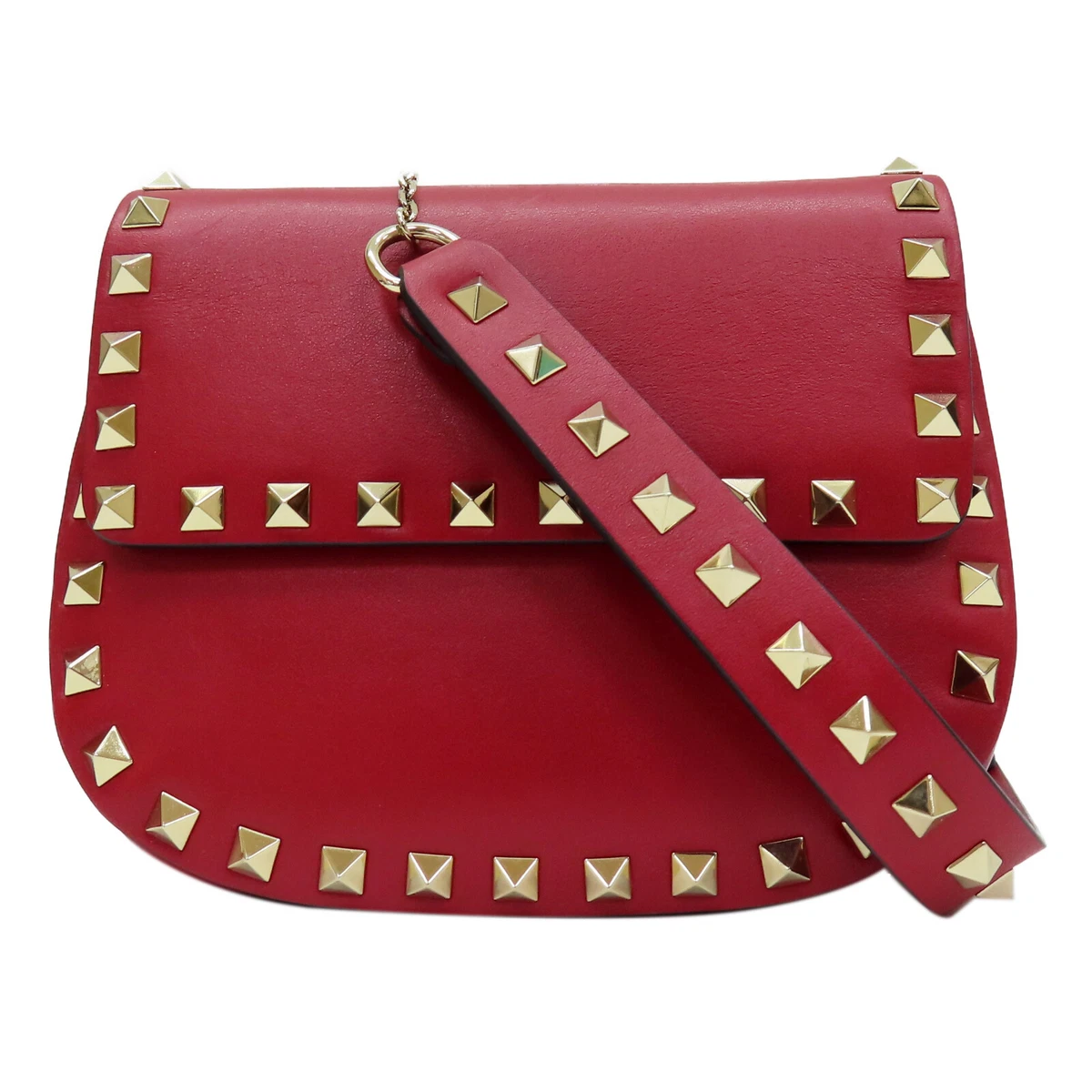 Valentino Garavani Rockstud Mini Saddle Shoulder Crossbody Bag Red Leather