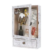 Shadow Box Frame 3.2" Deep Shadow Box Display Case w/ Real Glass and Drawer