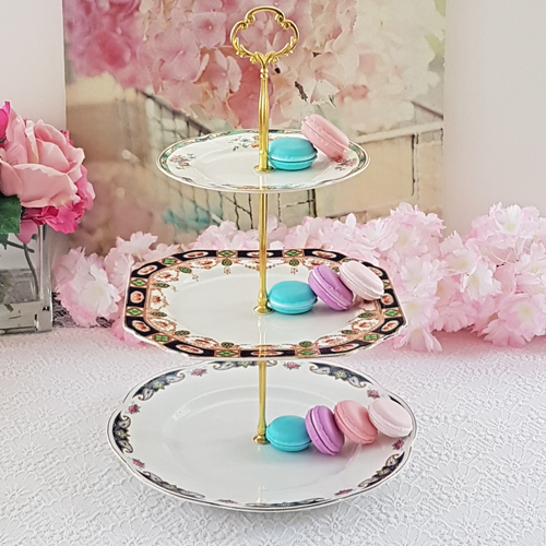 Handmade 3 Tier Cake Stand Unique Tiered Mismatched Plate Dessert Stand Tray - Picture 3 of 11