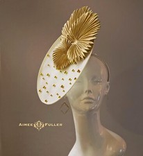 Golden Palm Royal Ascot Fascinator Kentucky Derby Hat Off-White Studded Disk