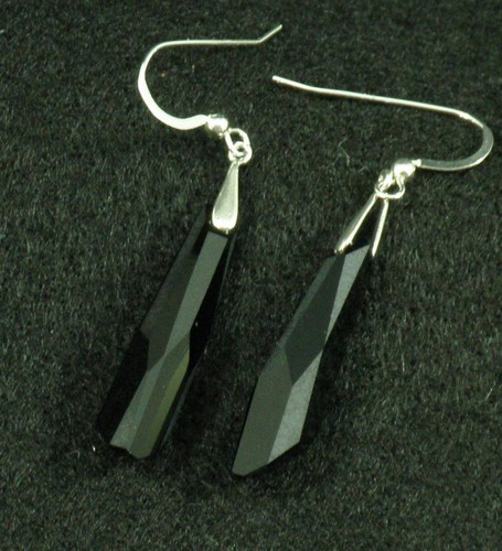 Avilagems Crystalactite Swarovski Kristall schwarz 0,925 Sterlingsilber Ohrringe 2"