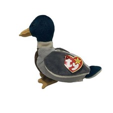 Ty Jake the Mallard Duck Plush Toy 1997 Grey Green and Brown PE Pellet Filled