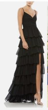 Mac Duggal Tiered Ruffle Maxi Dress, Sz 8, New, Black, Chiffon