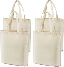 4 Pcs Reusable Large Canvas Tote Bags, Blank Multi-purpose Canvas Bags, Suitable