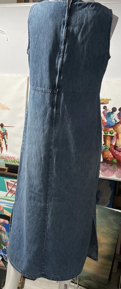 Vtg Studio Ease Denim Maxi Dress Sleeveless Side Slits Modest 100% Cotton Sz M - Image 4 of 4