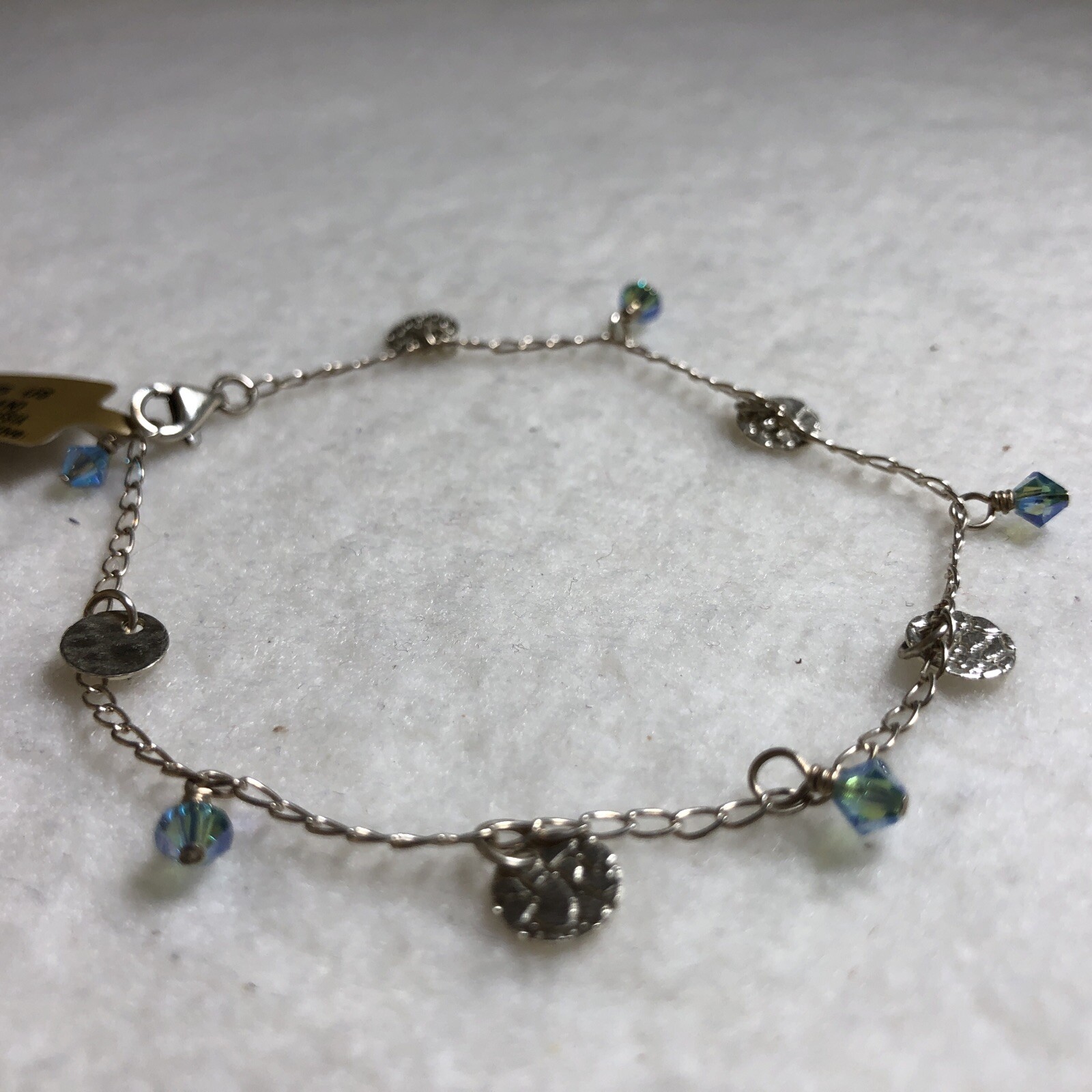 Delicate Silver Tone Tiny Blue Dangle Bracelet Lo… - image 1