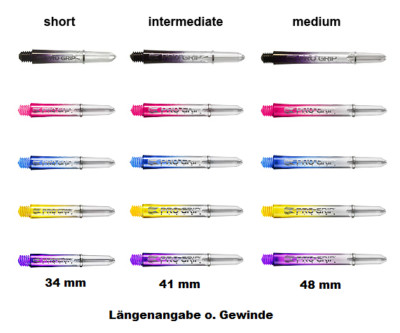 6 Stück Target Pro Grip Vision Shafts, Dart Schaft mit Ring, 34mm, 41mm, 48mm