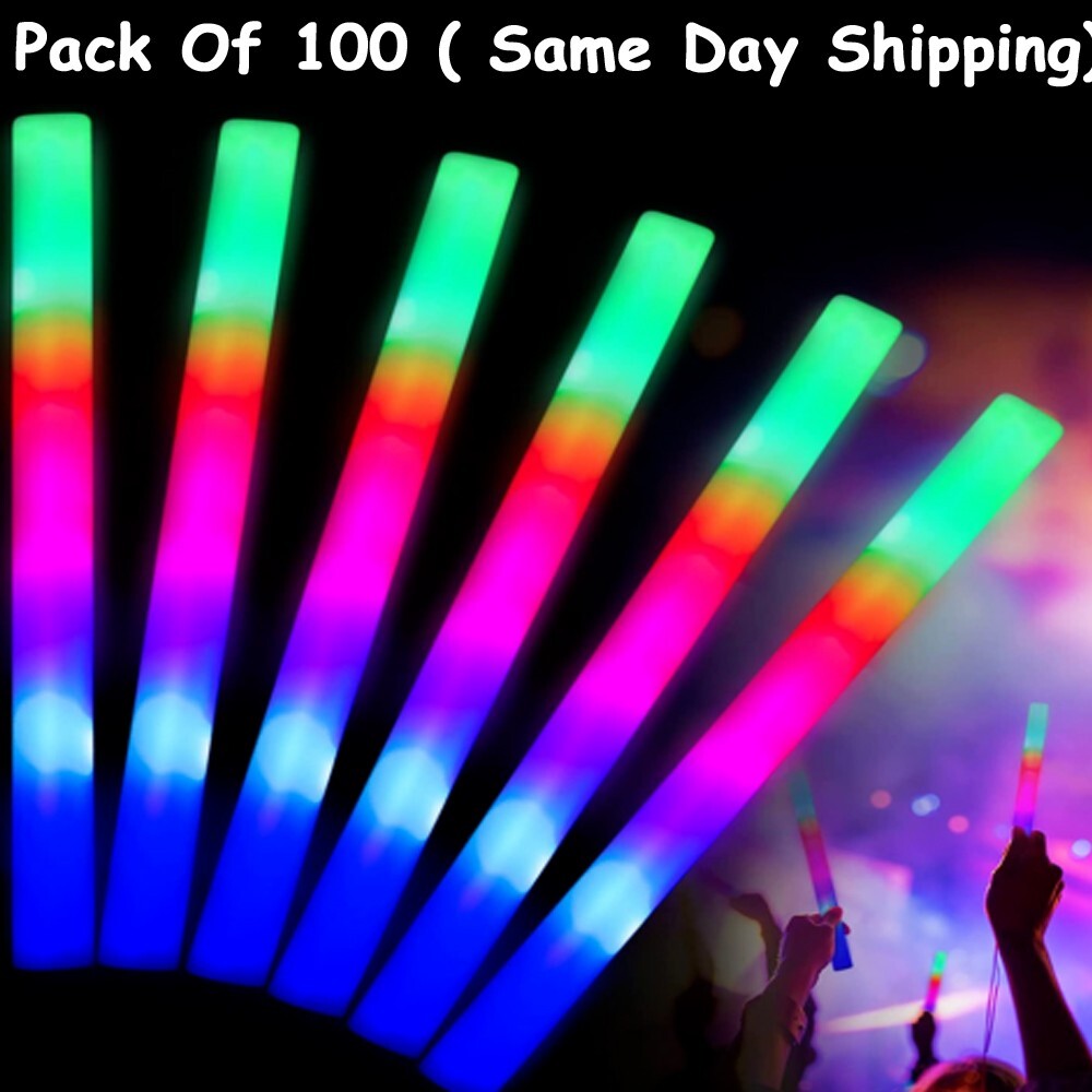 100-Pack LED Glow Sticks – Flashing Foam Wands For Parties & DJ Events