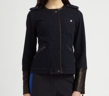 Marc Jacobs Kristine Denim And Lamb Leather Jacket SZ 2 Fitted Moto