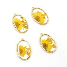 Clearance 8PCS Gold Tone Real Dried DAISY Flower Resin Oval Charm Pendant GBY12