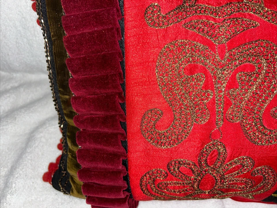 Pier 1 Embroiderd SatinThrow Pillow With Tassels Has Zipper Closure /Pier 1 Tag - Image 3 of 4