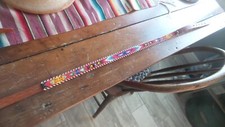 Vintage BEADED  LANYARD LEATHER BELT Indian Motif, 30", Red