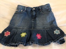 Gymboree size youth 9 blue jean skort with flowers flares at bottom Adj Waist
