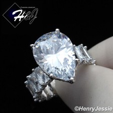 WOMEN SOLID 925 STERLING SILVER ICY BLING PEAR CZ SILVER ENGAGEMENT RING SR129