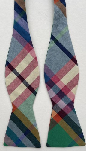 The Tie Bar Cotton Bow Tie Green Multicolor Plaid Hand Made Self-Tie 2.5" - Picture 4 of 9