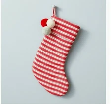 Hearth and Hand Magnolia Red Stripe Christmas Stocking w/Pom Poms 