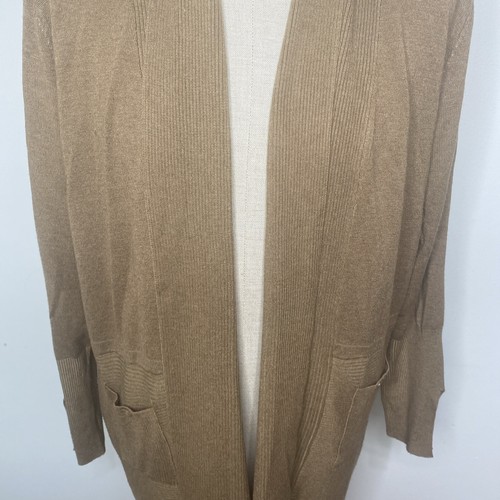 Magaschoni Strickjacke Damen XL hellbraun gerippt Strick offen vorne Wasserfall langarm - Bild 3 von 9