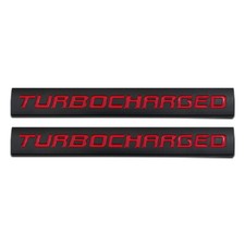 2x Metal Black Red Turbocharged Emblem Engine Letter Supercharged Turbo Badge