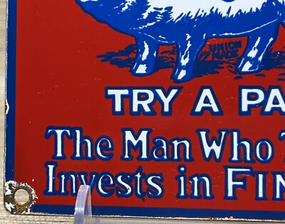 VINTAGE FINCK'S OVERALLS PORCELAIN SIGN PIG FARM FINKS LEVIS LEE