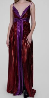 $546 Sabina Musayev Women Red Purple Kaia Two-Tone Foil V-Neck Maxi Dress Size S