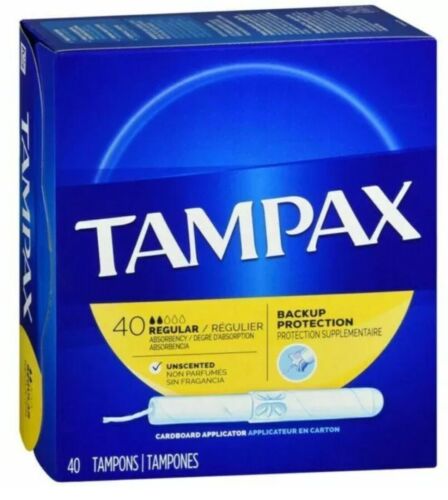 Tampax Cardboard Applicator Tampons, Regular, Unscented, 40 count, 2 Pack