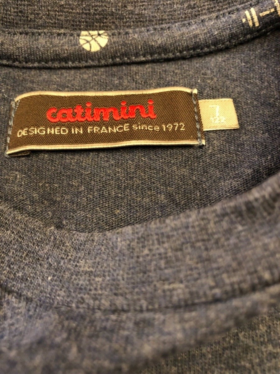 T-shirt Garçon Catimini – Taille 7 Ans – Bleu Foncé Motif Gris – Coton