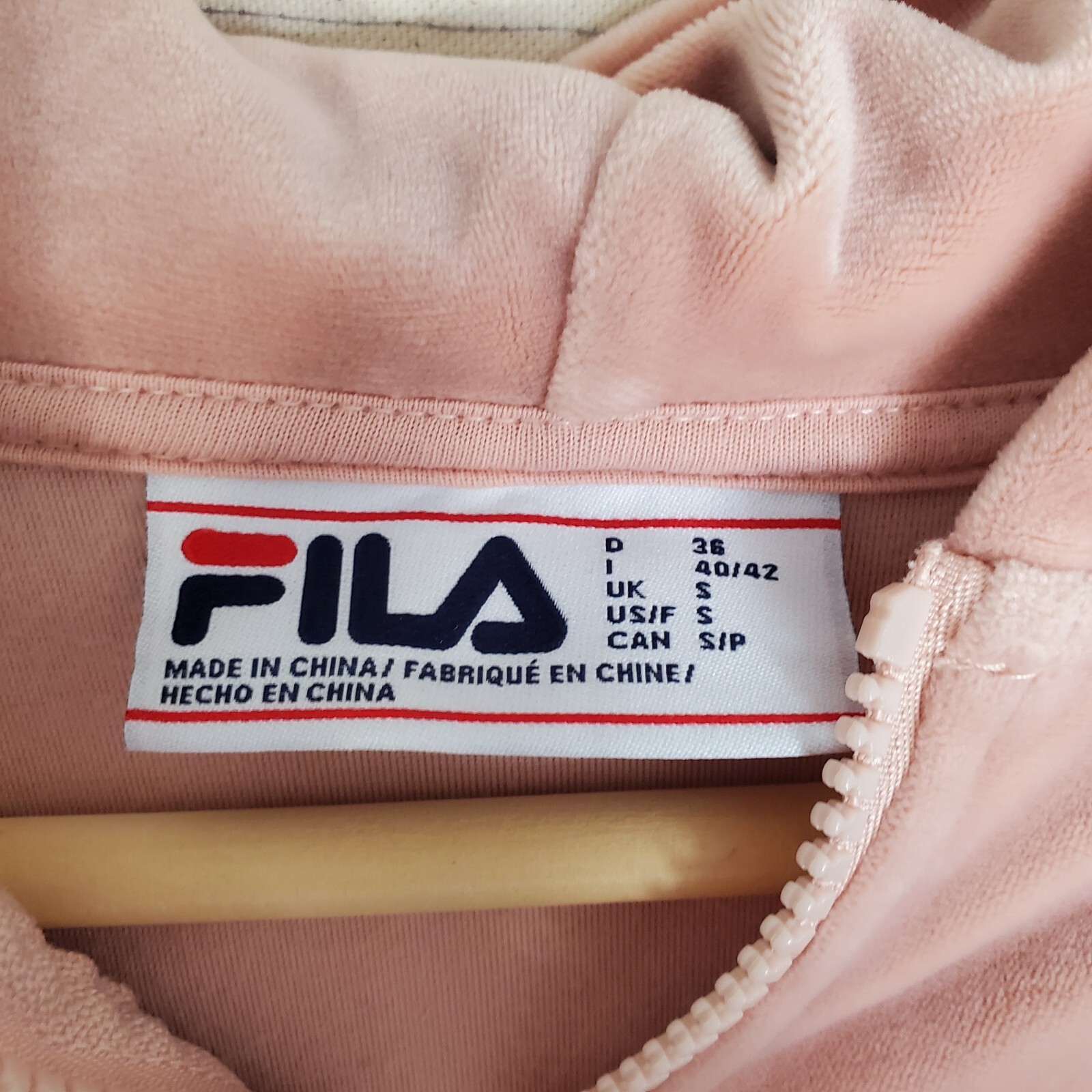 Felpa con cappuccio FILA donna logo 1 2 zip rosa nebbioso maglione velluto morbido taglia SMALL