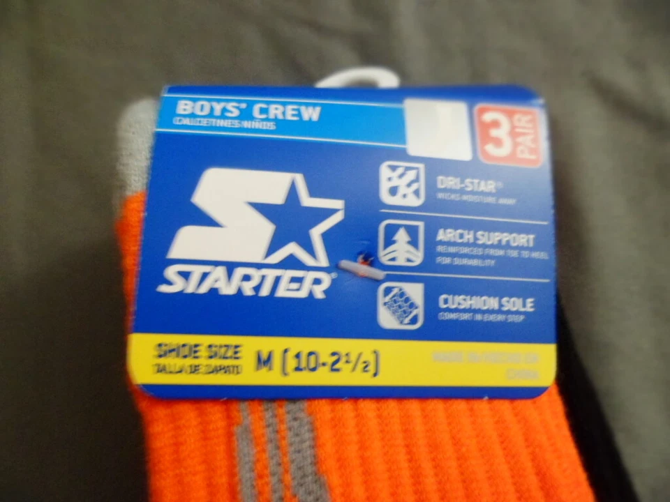 Pack de 3 calcetines Starter Crew M (10-1 1/2) nuevo regalo Dri-Star soporte arco lote de 3 Foto 2 de 4