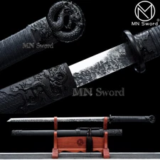 40'' Black Japanese Ninja Sword Dragon Fittings Carbon Steel Straight Blade